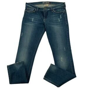 Hollister Jeans Denim Women Size 7 Straight Distressed Whiskers Pocket Blue